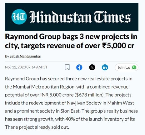 Raymond Group bags 3 new projects in city, targets revenue of over ₹5,000 cr